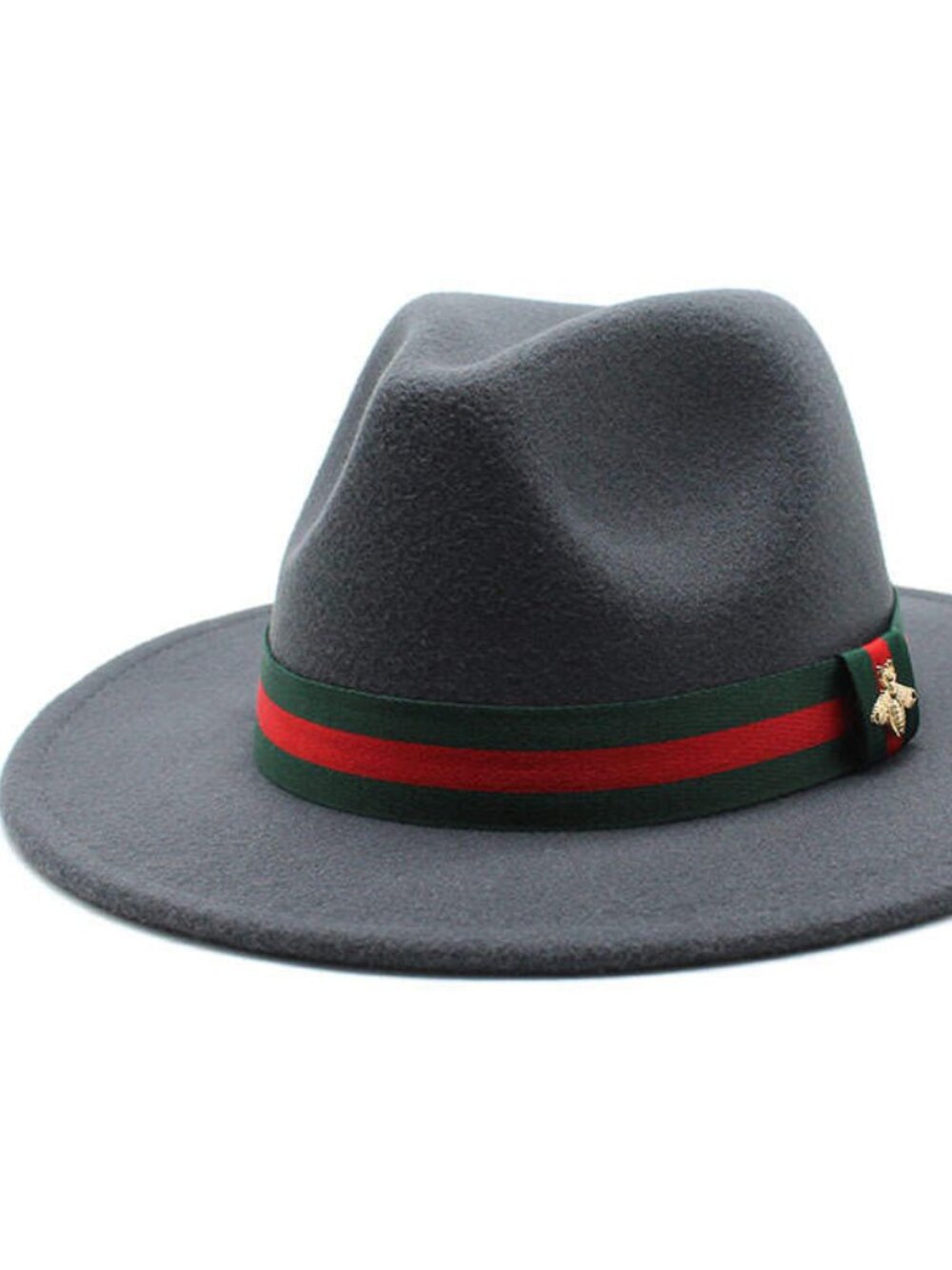 Charcoal Gray Wide Brim Panama Felt Fedora Hat w/ Removable Band